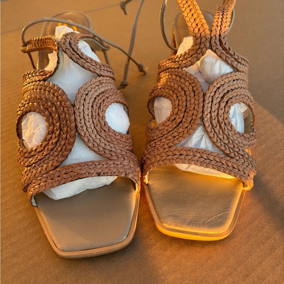 Sbicca Vintage Collection Braided Leather Sandals Tan Square Boho Ankle Strap - Picture 5 of 11